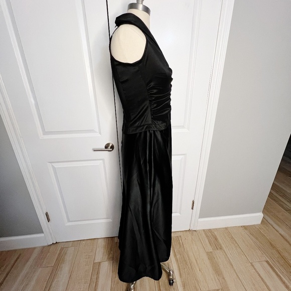 Vintage 1990s Black Ruched Tuxedo Style Dress Gown Tadashi Size 4 - Picture 2 of 7